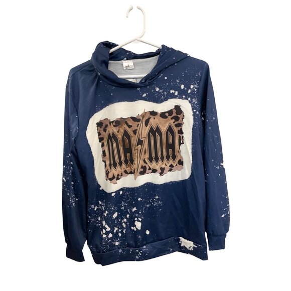 Mama Graphic Hoodie Navy Blue Splatter Print Adult Size Small Casual Long Sleeve - Picture 1 of 3